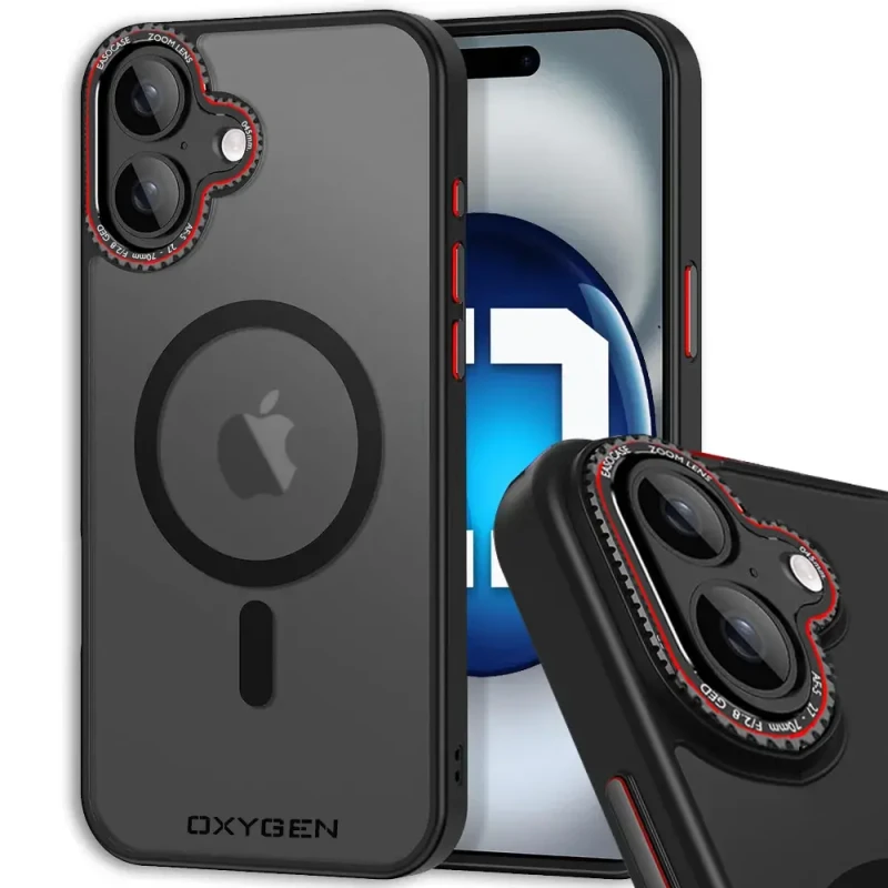 Etui na telefon pokrowiec OXYGEN mocny MAGSafe Czarne do Apple iPhone 16 PLUS