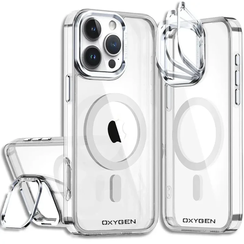 Etui na telefon pokrowiec OXYGEN CaM Srebrne do iPhone 16 PRO Max /Mocny Ring