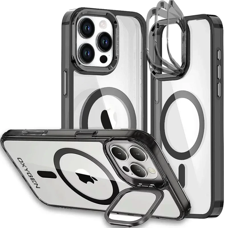 Etui na telefon pokrowiec OXYGEN CaM Czarne do iPhone 16 PRO /Mocny Ring
