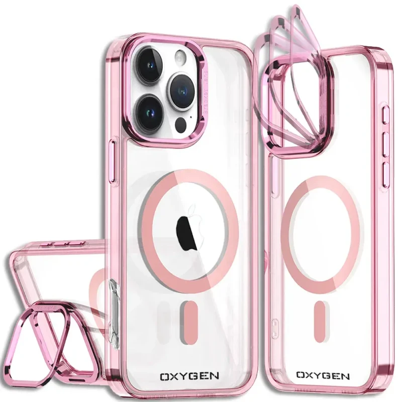 Etui na telefon pokrowiec OXYGEN CaM Różowe do iPhone 16 PRO /Mocny Ring