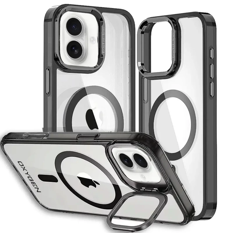 Etui na telefon pokrowiec OXYGEN CaM Czarne do iPhone 16 /Mocny Ring