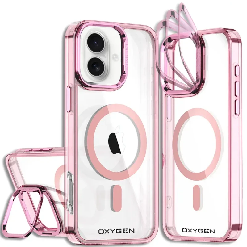 Etui na telefon pokrowiec OXYGEN CaM Różowe do iPhone 16 /Mocny Ring