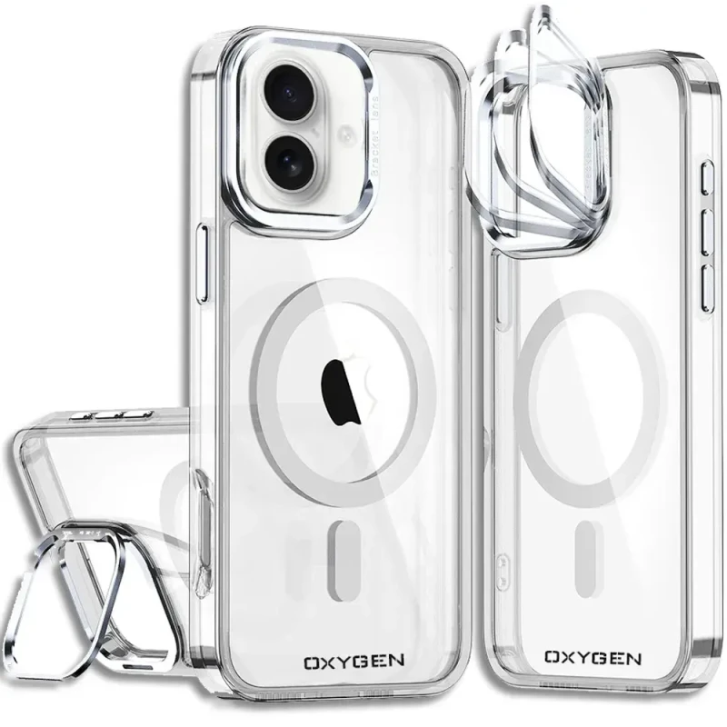 Etui na telefon pokrowiec OXYGEN CaM Srebrne do iPhone 16 /Mocny Ring