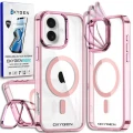 Etui na telefon pokrowiec OXYGEN CaM Różowe do iPhone 16 PLUS /Mocny Ring + Super Folia na ekran