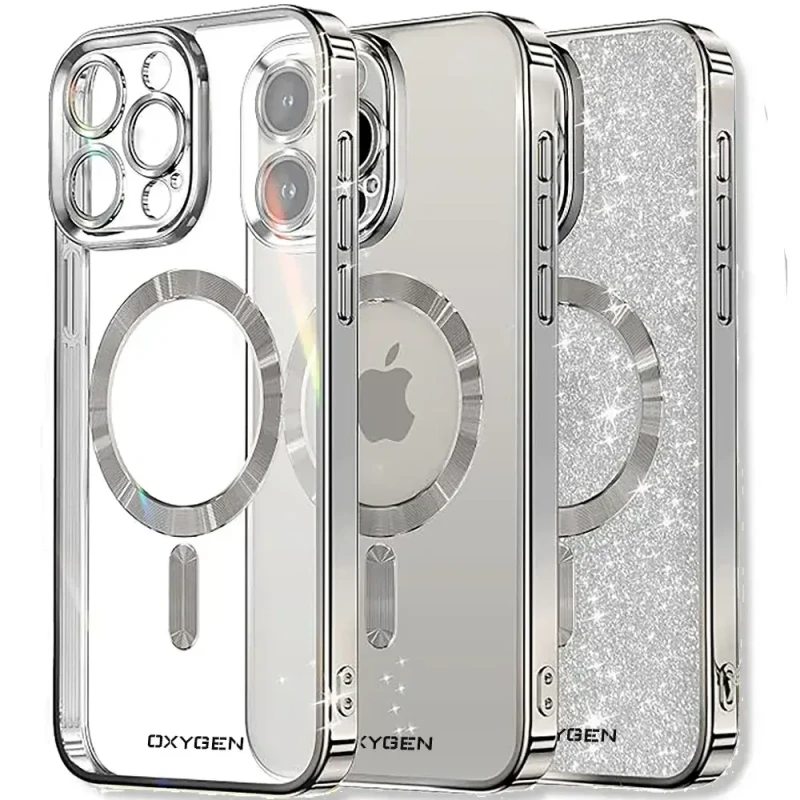 tui na telefon pokrowiec OXYGEN Glitter Srebrne do iPhone 16 PRO/Mocny Ring