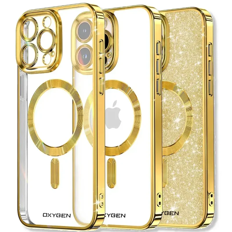 Etui na telefon pokrowiec OXYGEN Glitter Złote do iPhone 16 PRO/Mocny Ring