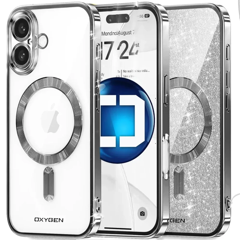 Etui na telefon pokrowiec OXYGEN Glitter Srebrne do iPhone 16 Magsafe