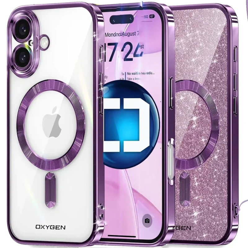 Etui na telefon pokrowiec OXYGEN Glitter Różowe do iPhone 16 /Mocny Ring