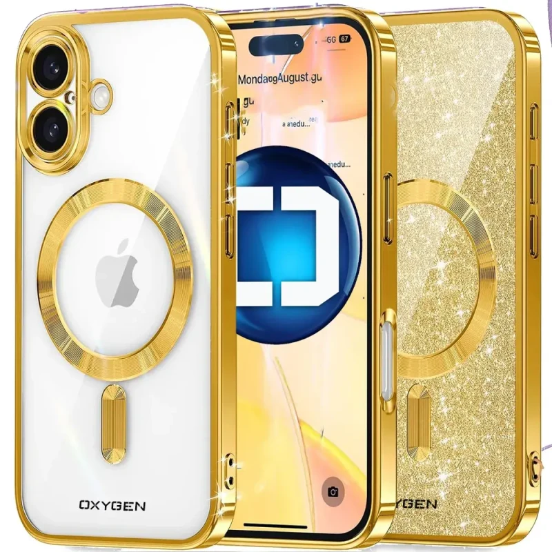 Etui na telefon pokrowiec OXYGEN Glitter Złote do iPhone 16 /Mocny Ring