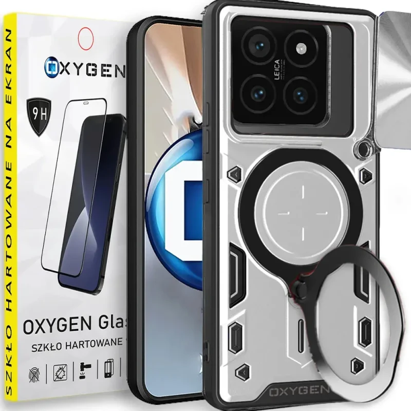 Etui na telefon Xiaomi 14T Oxygen RR Srebrne + Szkło Hartowane