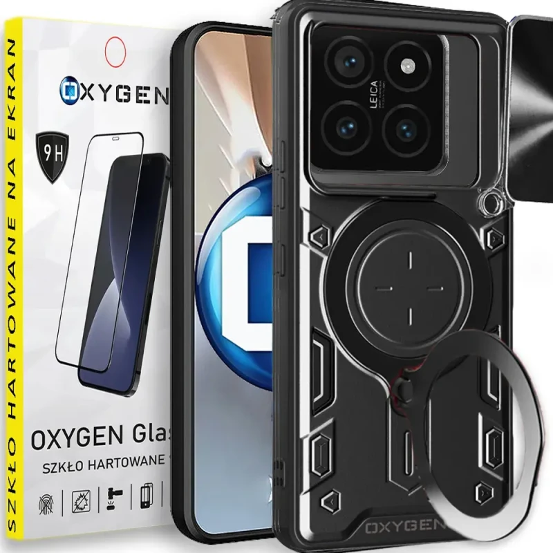 Etui na telefon Xiaomi 14T Oxygen RR Czarne + Szkło Hartowane
