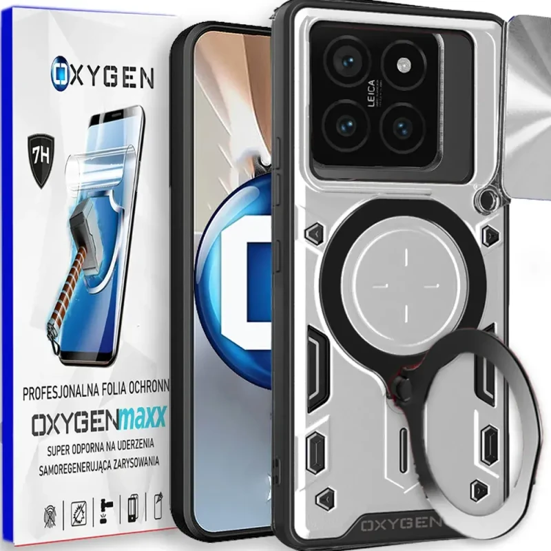 Etui na telefon Xiaomi 14T Oxygen RR Srebrne + Super Folia na ekran