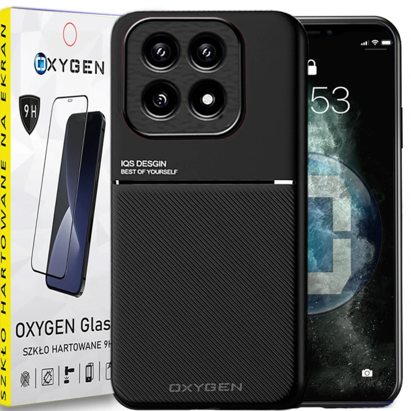 Etui na telefon Xiaomi 14T Oxygen IQS Czarne + Szkło Hartowane