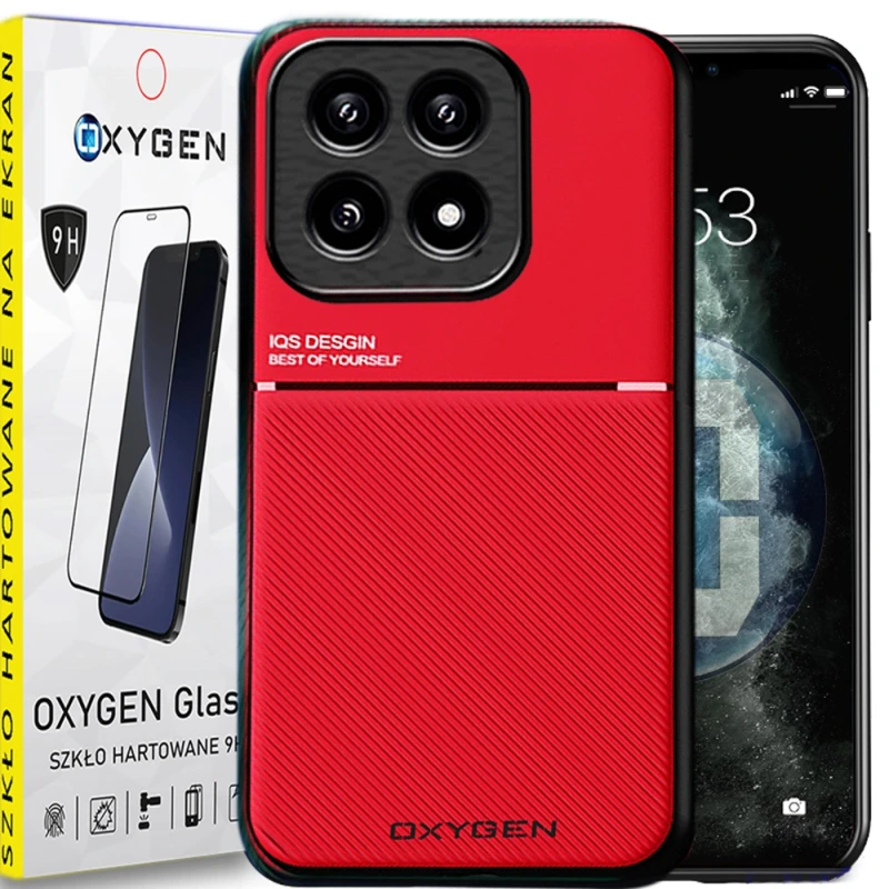Etui na telefon Xiaomi 14T Oxygen IQS Czerwone + Szkło Hartowane