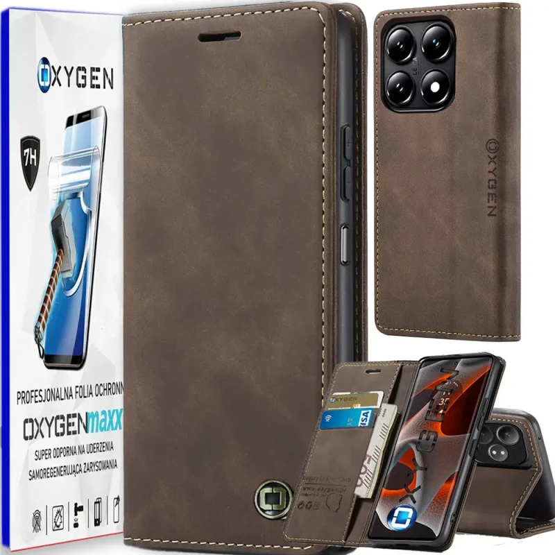Etui na telefon Xiaomi 14T / Xiaomi 14T PRO + SUPER Folia Oxygen Book Brązowe