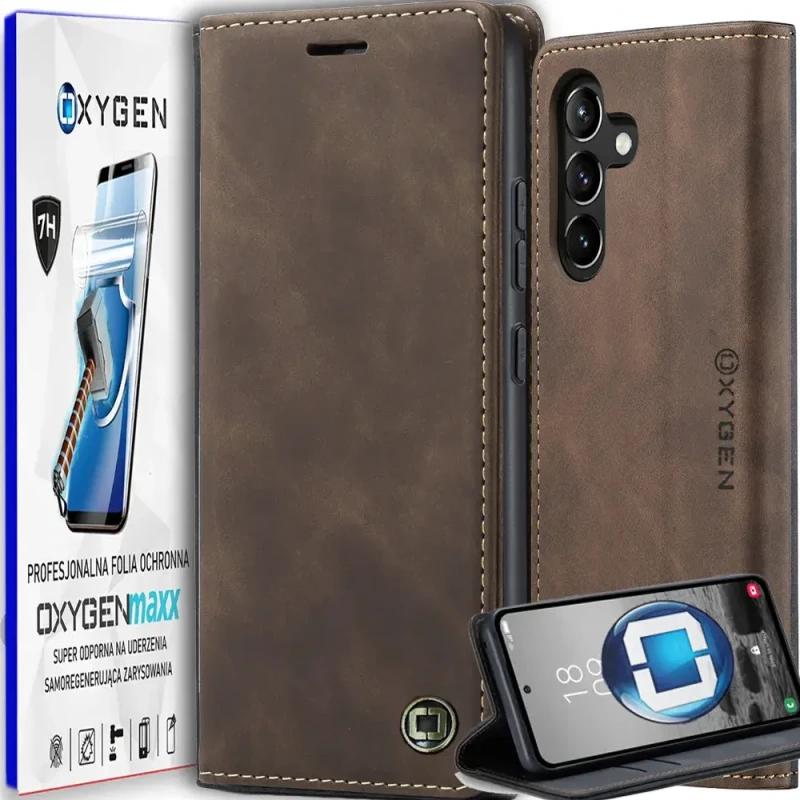 Etui na telefon Samsung S24 FE + SUPER Folia Oxygen Book Brązowe