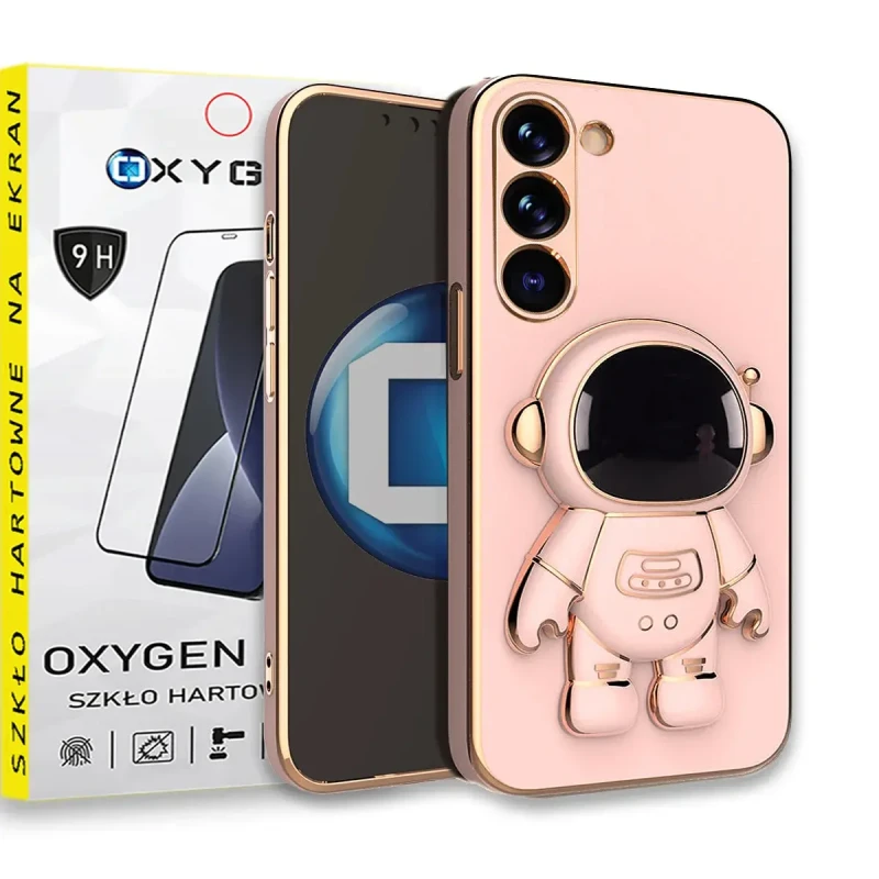 tui na telefon Samsung Galaxy A16 4G A16 5G Oxygen + Uchwyt Astro różowe + Szkło Hartowane.webp