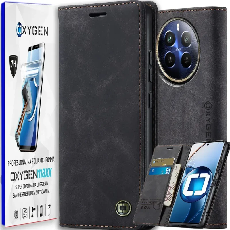 Etui na telefon Realme 12 4G Oxygen BooK Czarne + Super Folia.webp