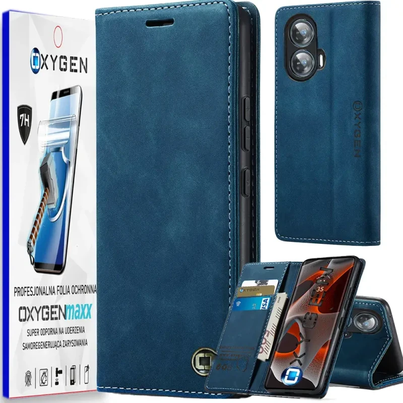Etui na telefon Motorola G85 5G Oxygen Book Niebieskie + Super Folia.webp