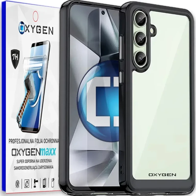 Etui na telefon Samsung Galaxy S25 Oxygen Pure Czarne + Super Folia.webp