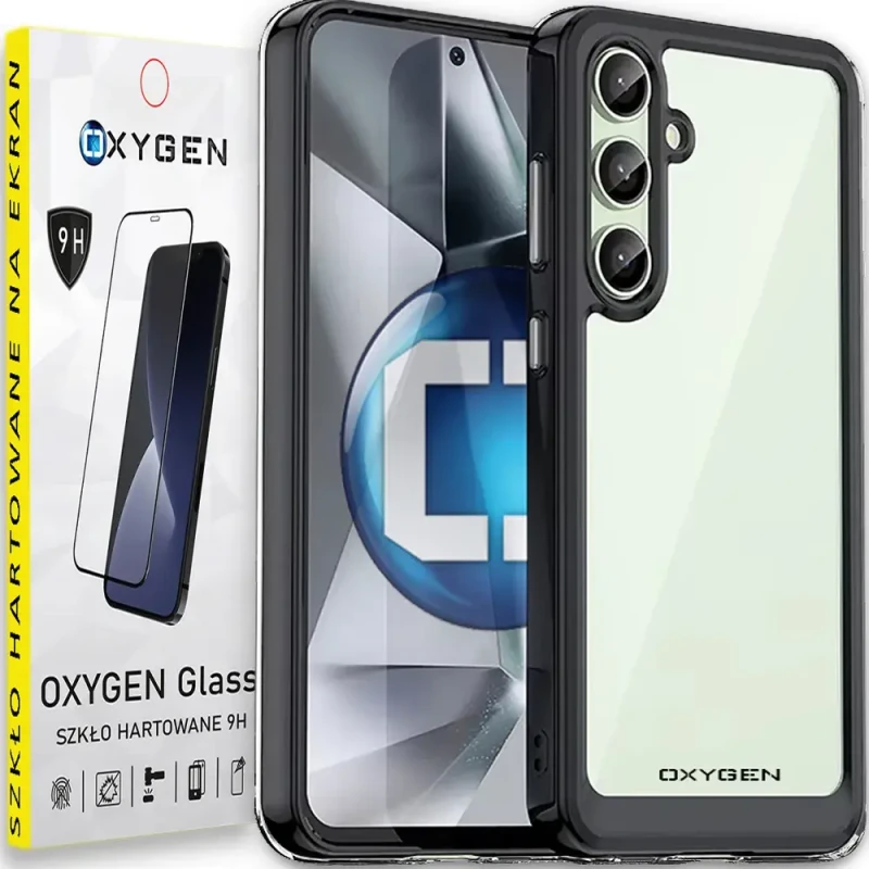 Etui na telefon Samsung Galaxy S25 Oxygen Pure Czarne + Szkło PREMIUM.webp