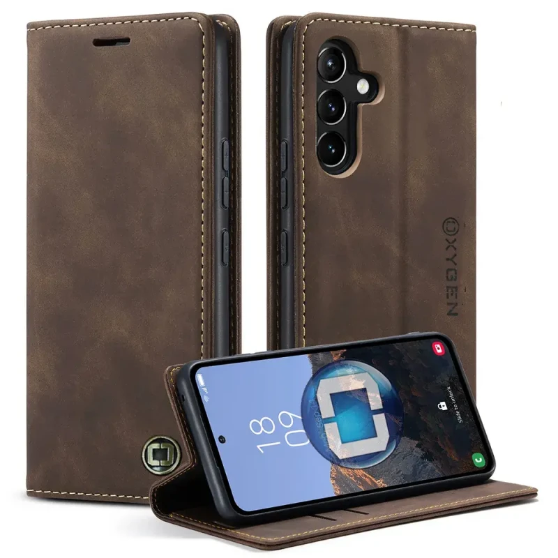 Etui na telefon Samsung Galaxy S25 Oxygen Book Brązowe.webp