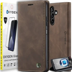 Etui na telefon Samsung Galaxy S25 Oxygen Book Brązowe + Szkło PREMIUM