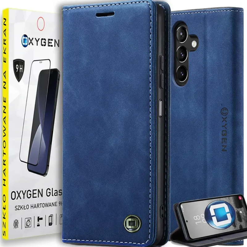 Etui na telefon Samsung Galaxy S25 PLUS Oxygen Book Niebieskie + Szkło PREMIUM.webp