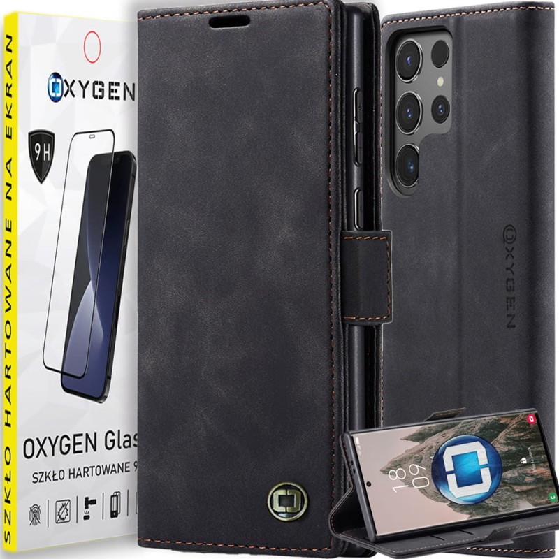 Etui na telefon Samsung Galaxy S25 ULTRA Oxygen Book Czarne + Szkło PREMIUM.jpg