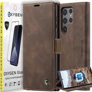 Etui na telefon Samsung Galaxy S25 ULTRA Oxygen Book Brązowe + Szkło PREMIUM