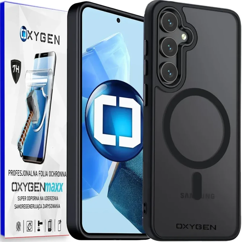 Etui na telefon Samsung Galaxy S25 Oxygen MAGSafe Czarne + Super Folia.webp