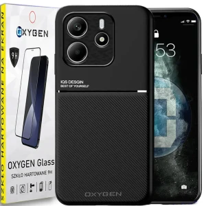 Etui na telefon Xiaomi Redmi Note 14 5G Oxygen IQS Czarne + Szkło Hartowane
