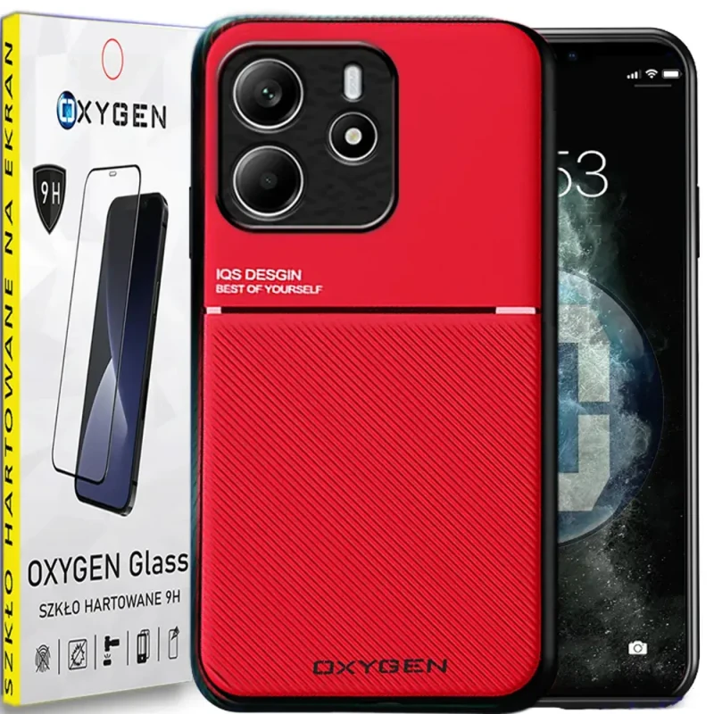 Etui na telefon Xiaomi Redmi Note 14 5G Oxygen IQS Czerwone + Szkło Hartowane.webp