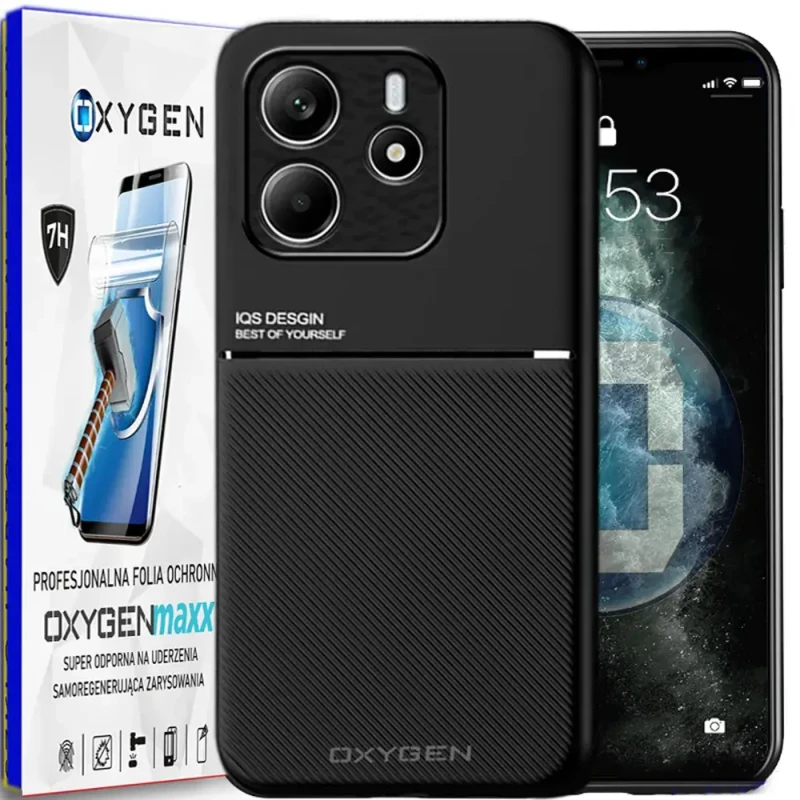 Etui na telefon Xiaomi Redmi Note 14 5G Oxygen IQS Czarne + Super Folia.webp