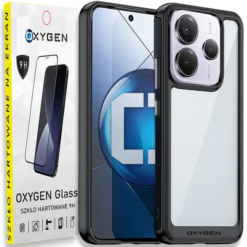 Etui na telefon Xiaomi Redmi Note 14 5G Oxygen Pure Czarne + Szkło Hartowane.webp