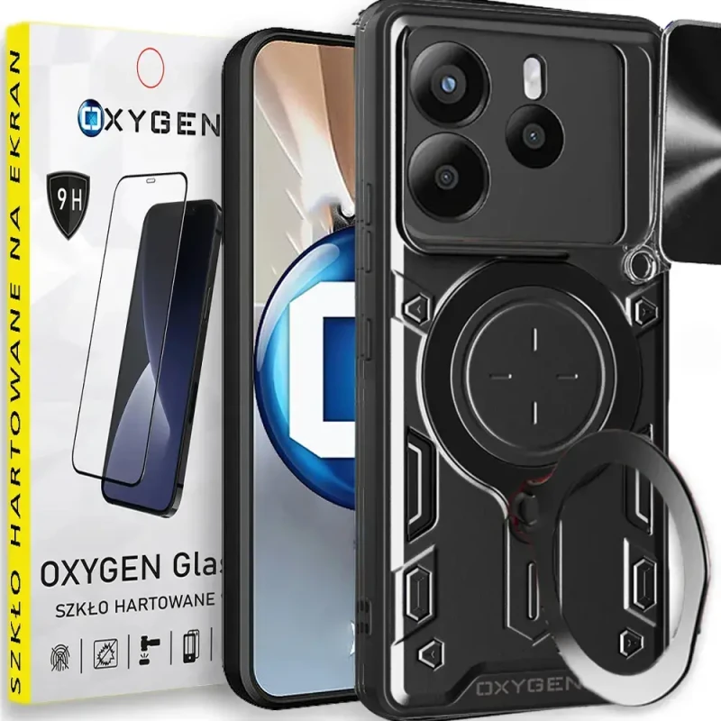 Etui na telefon Xiaomi Redmi Note 14 5G Oxygen RR Czarne + Szkło Hartowane.webp