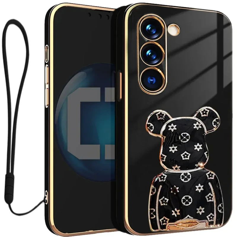 Etui na telefon Samsung Galaxy S25 Oxygen + Uchwyt BeaR Czarne + Smycz.webp