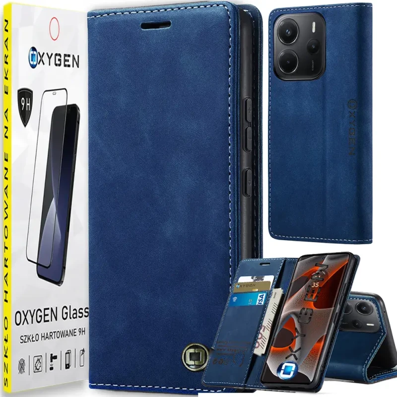 Etui na telefon Xiaomi Redmi Note 14 5G Oxygen BooK Niebieskie + Szkło Hartowane.webp