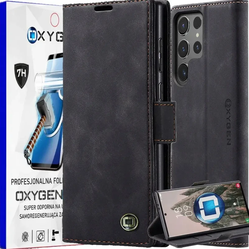 Etui na telefon Samsung Galaxy S25 ULTRA Oxygen Book Czarne + Super Folia.webp