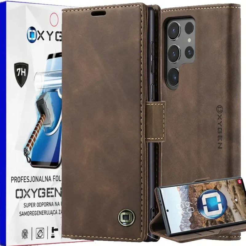 Etui na telefon Samsung Galaxy S25 ULTRA Oxygen Book Brązowe + Super Folia.webp