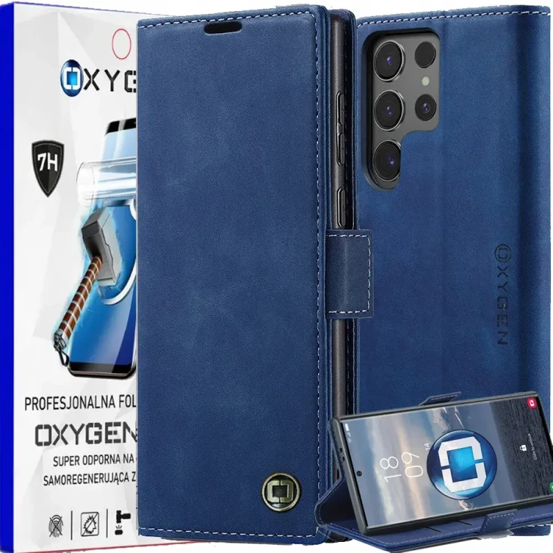 Etui na telefon Samsung Galaxy S25 ULTRA Oxygen Book Niebieskie + Super Folia.webp