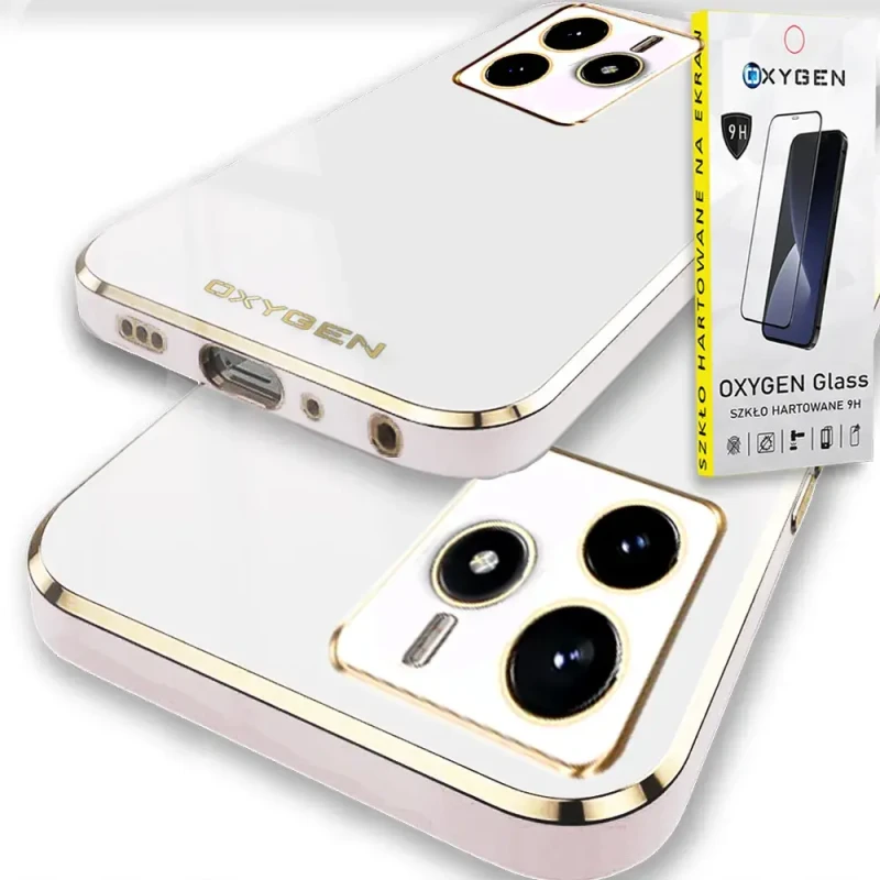 Etui na telefon Xiaomi Redmi Note 14 5G Oxygen GLOW Białe + Szkło Hartowane.webp