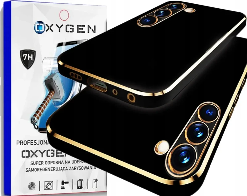 Etui na telefon Samsung Galaxy S25 Oxygen GLOW Czarne + Super Folia.webp