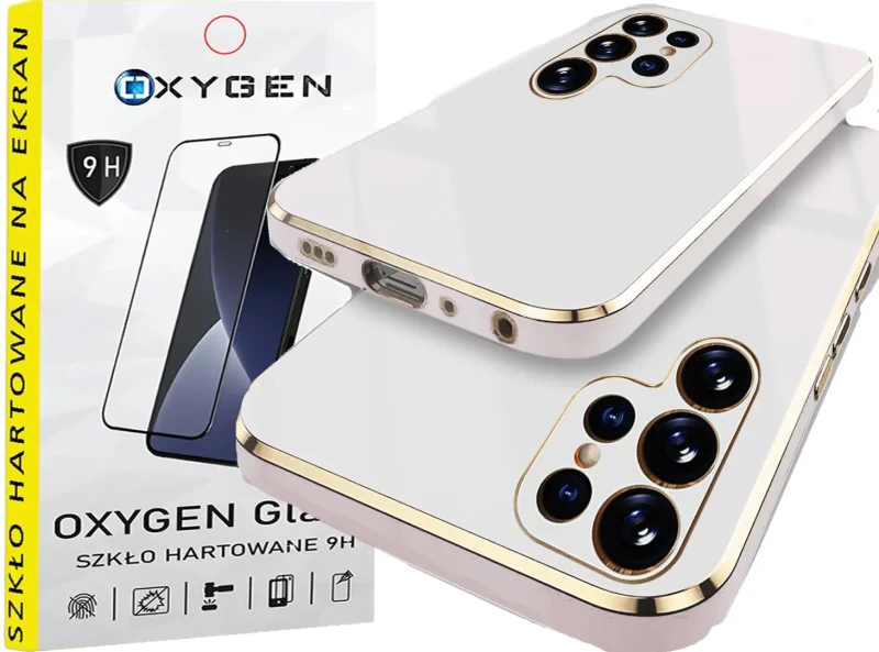 Etui na telefon Samsung Galaxy S25 Ultra Oxygen GLOW Białe + Szkło Hartowane PREMIUM.webp