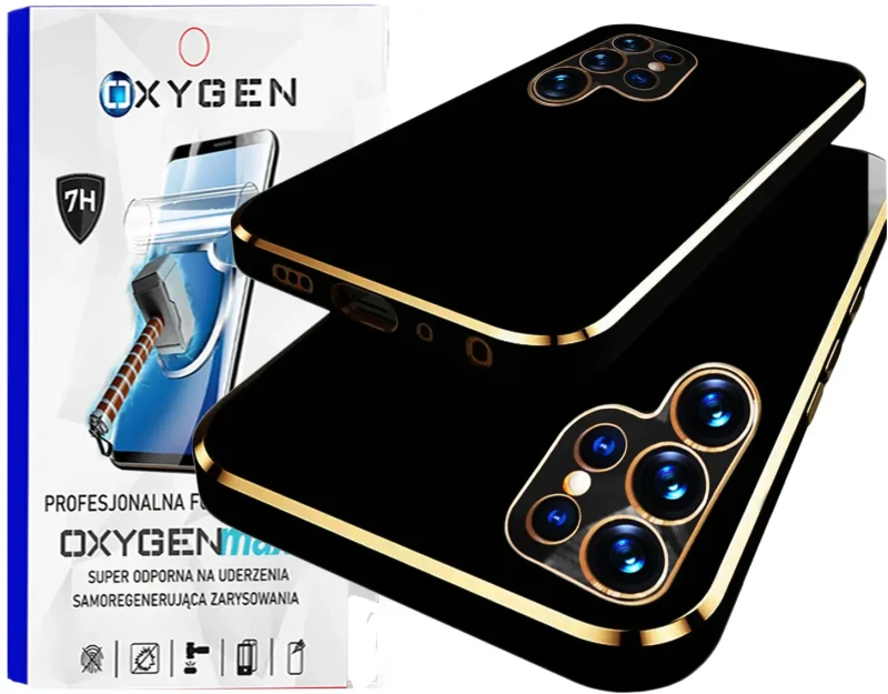Etui na telefon Samsung Galaxy S25 Ultra Oxygen GLOW Czarne + Super Folia.webp