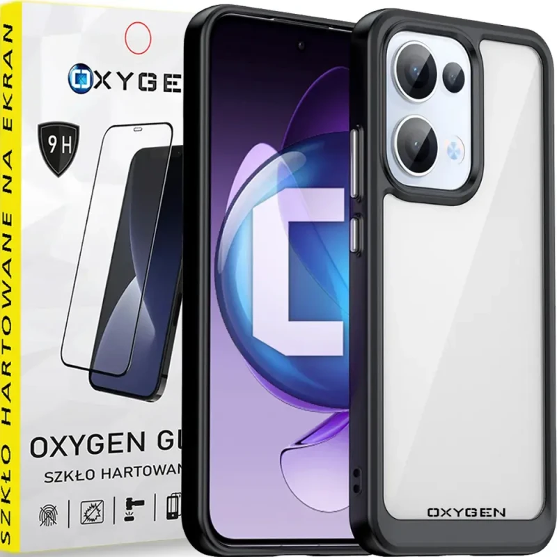Etui na telefon Oppo Reno13 Oxygen Pure Czarne + Szkło Hartowane 9H.webp