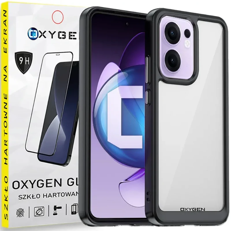 Etui na telefon Oppo Reno13 F 5G Oxygen Pure Czarne + Szkło Hartowane 9H.webp