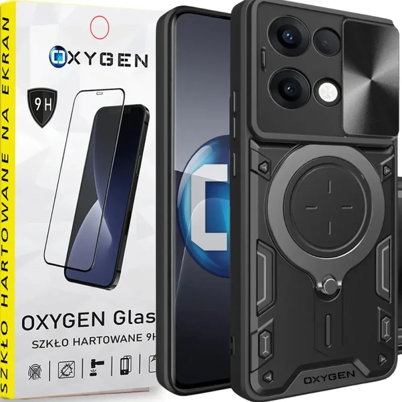 Etui na telefon Oppo Reno13 5G Oxygen RR Czarne + Szkło Hartowane 9H.webp