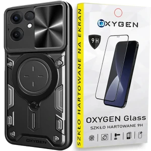 Etui na telefon Oppo Reno13 F 5G Oxygen RR Czarne + Szkło Hartowane 9H