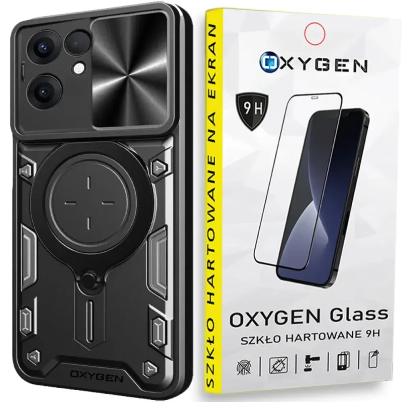 Etui na telefon Oppo Reno13 F 5G Oxygen RR Czarne + Szkło Hartowane 9H.webp